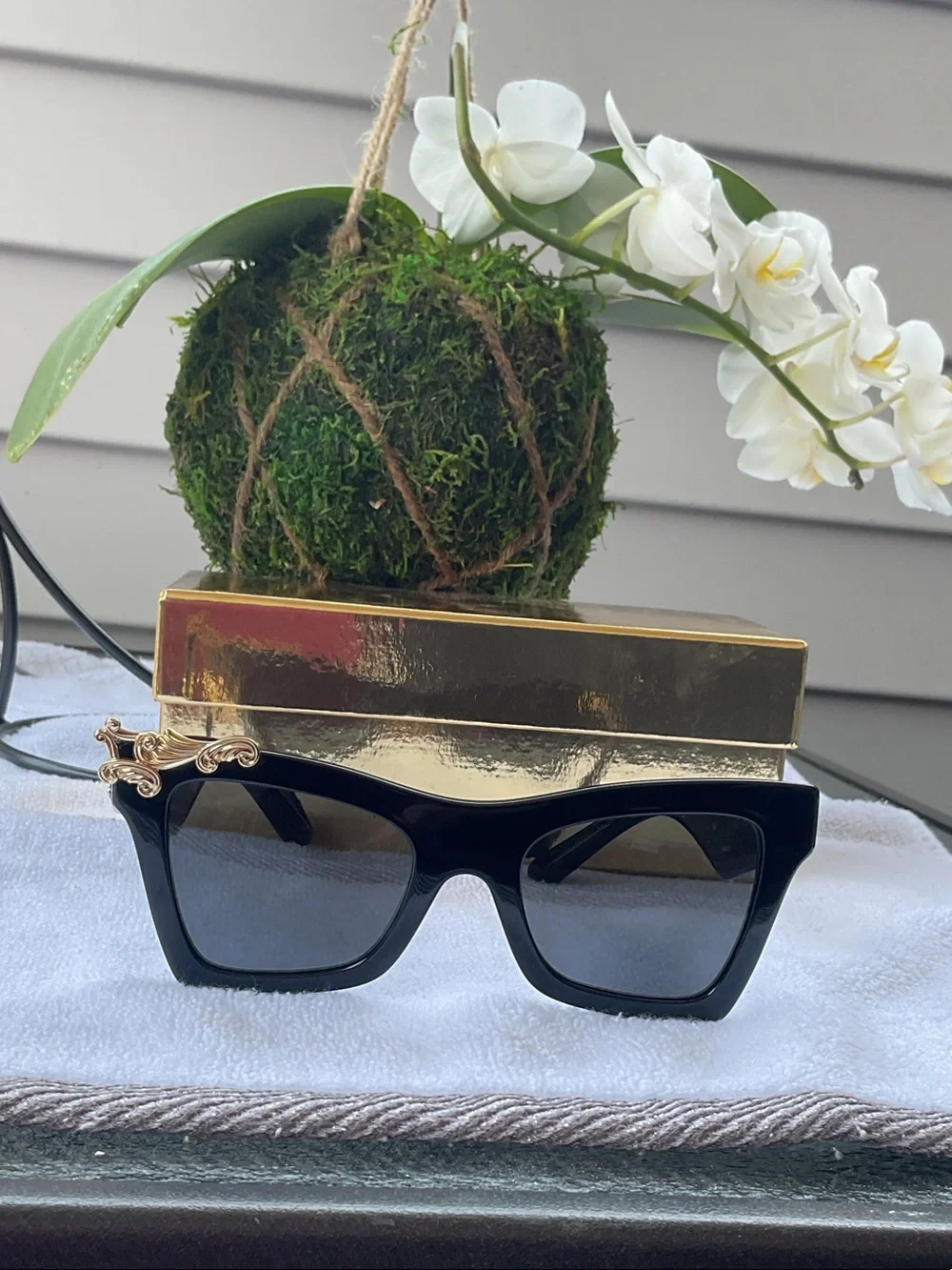 Dolce & Gabbana Black Sunglasses with Gold Filigree Detail